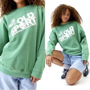 URBAN OUTFITTERS Old Sport 1985 Puff Paint Pullover Sweatshirt in Green (L/XL)